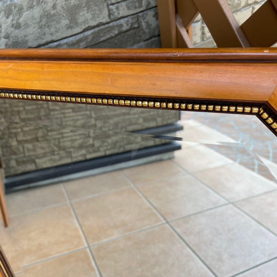 アンティーク調 イタリア製 8角 壁掛けミラー 鏡 木製額縁 ウォールミラー