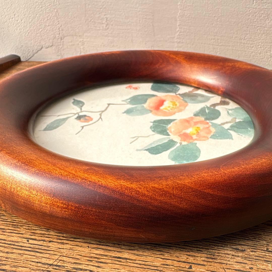 木製 無垢材 くり抜き 削りだし 丸窓 フォトフレーム 円形額縁 ヴィンテージ