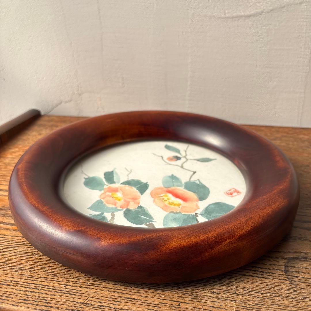 木製 無垢材 くり抜き 削りだし 丸窓 フォトフレーム 円形額縁 ヴィンテージ