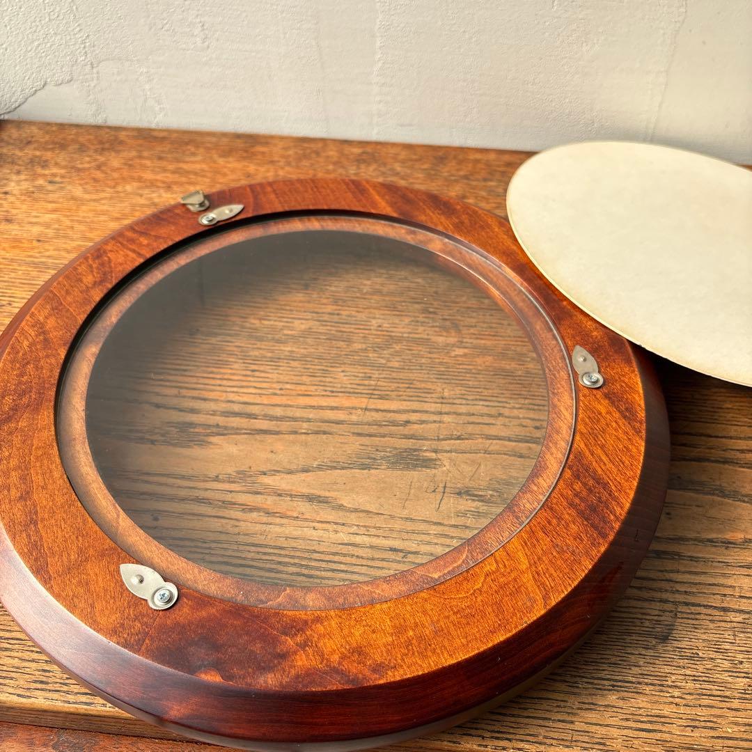 木製 無垢材 くり抜き 削りだし 丸窓 フォトフレーム 円形額縁 ヴィンテージ