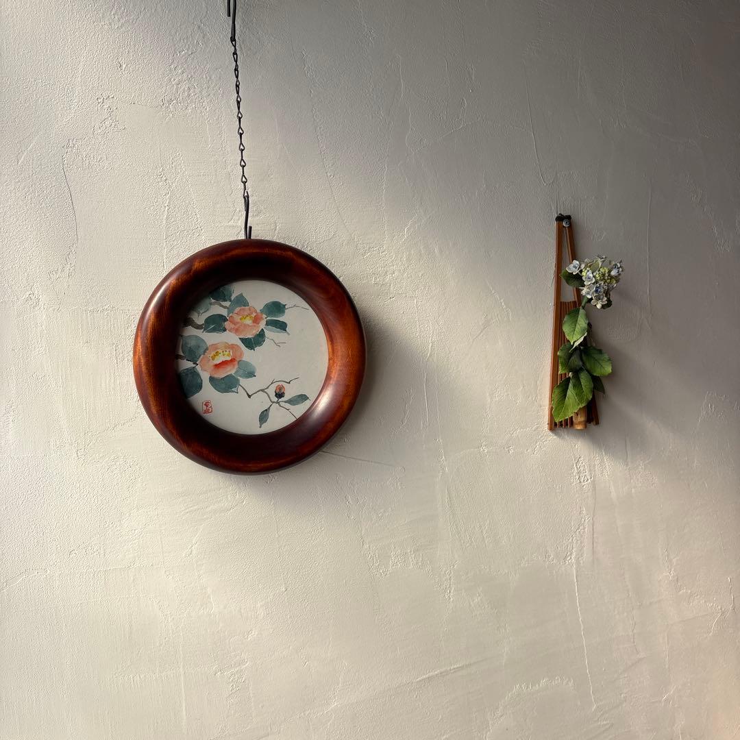 木製 無垢材 くり抜き 削りだし 丸窓 フォトフレーム 円形額縁 ヴィンテージ