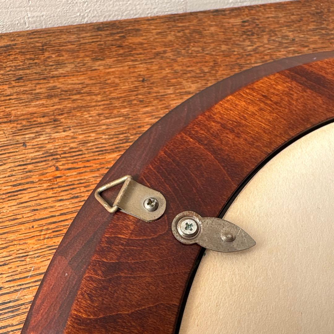 木製 無垢材 くり抜き 削りだし 丸窓 フォトフレーム 円形額縁 ヴィンテージ