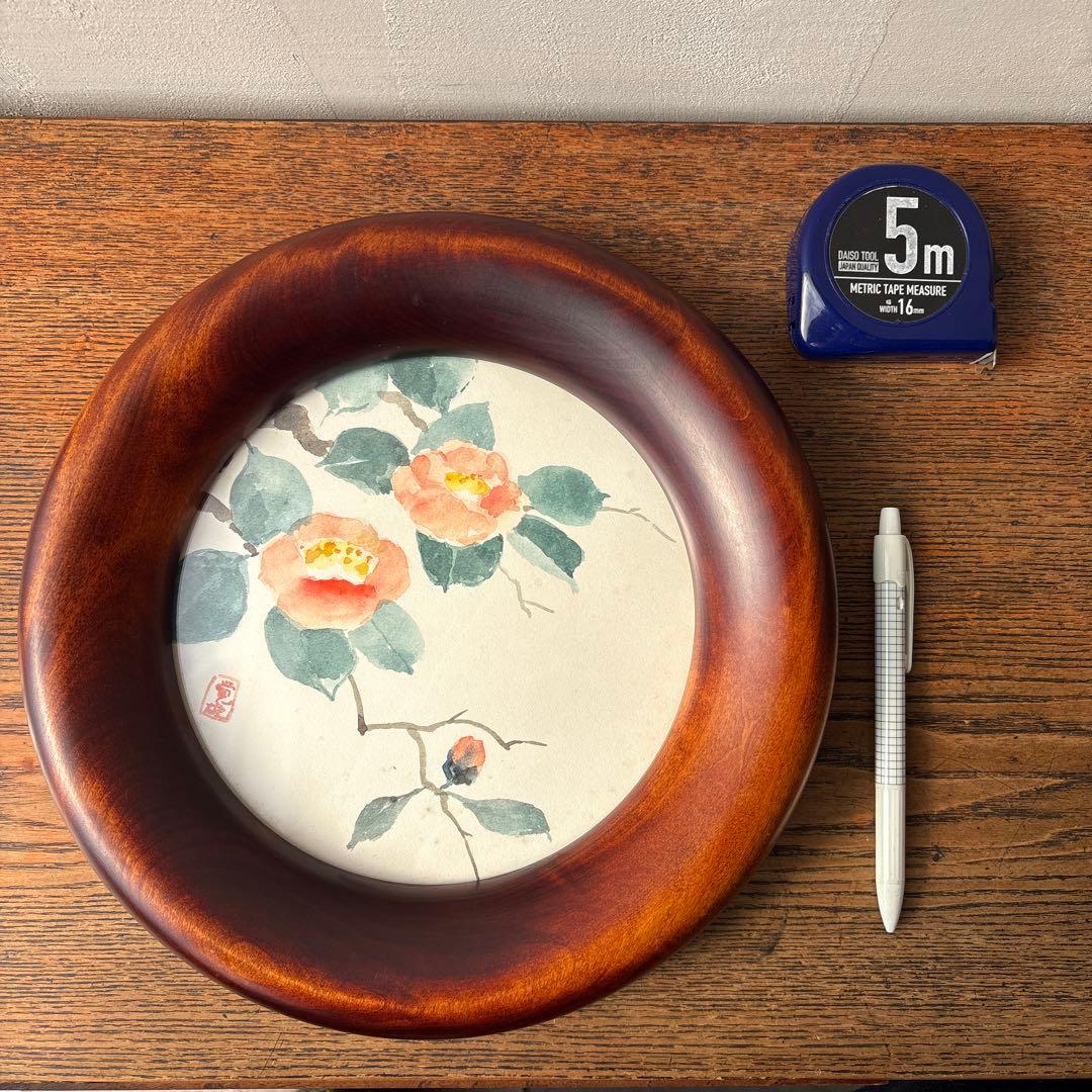 木製 無垢材 くり抜き 削りだし 丸窓 フォトフレーム 円形額縁 ヴィンテージ