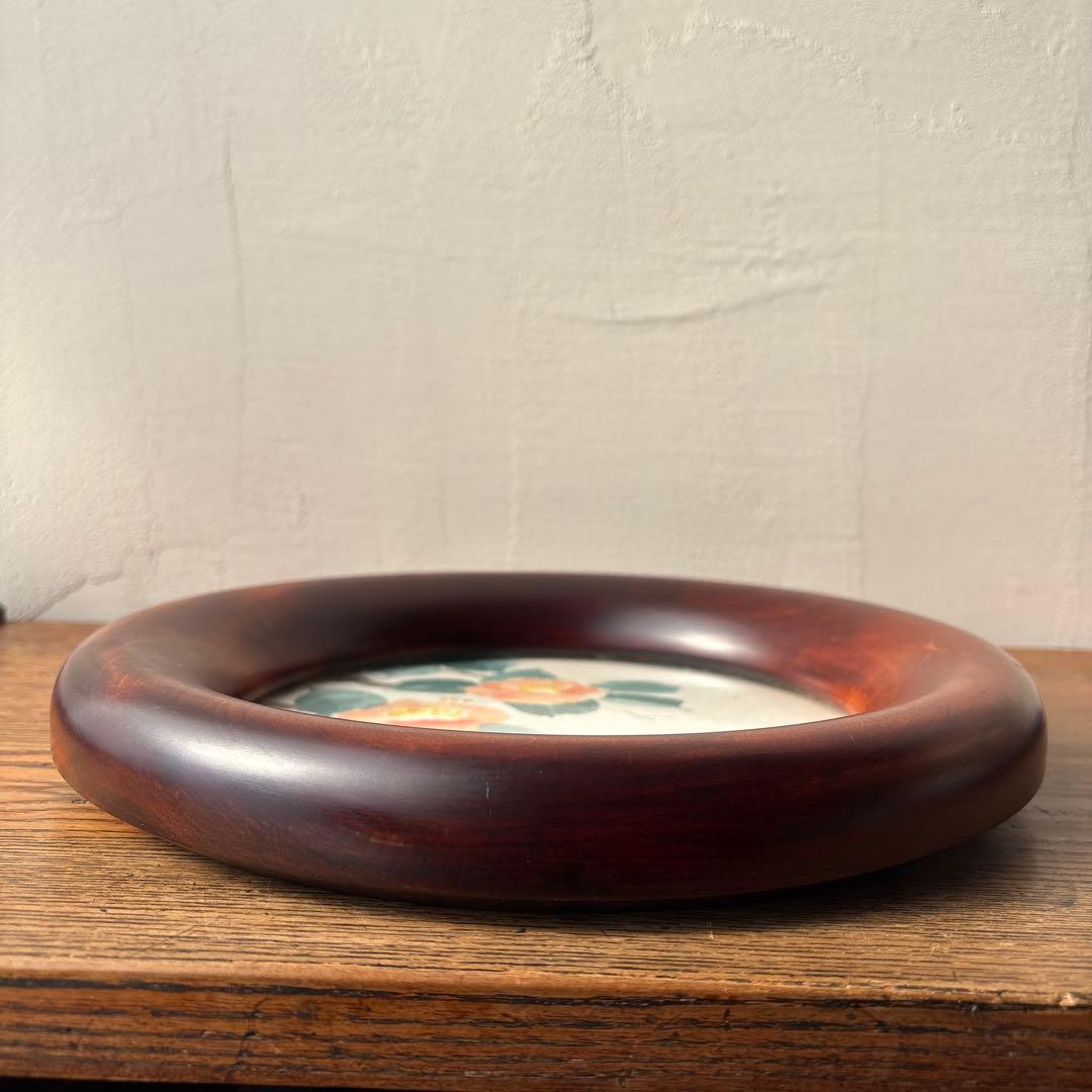 木製 無垢材 くり抜き 削りだし 丸窓 フォトフレーム 円形額縁 ヴィンテージ