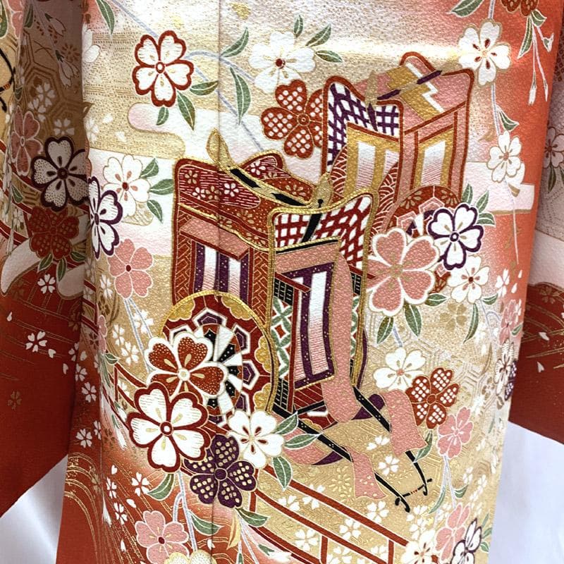 510ag7■七五三 七歳 女児 着物&袋帯&長襦袢 御所車 トール■美品