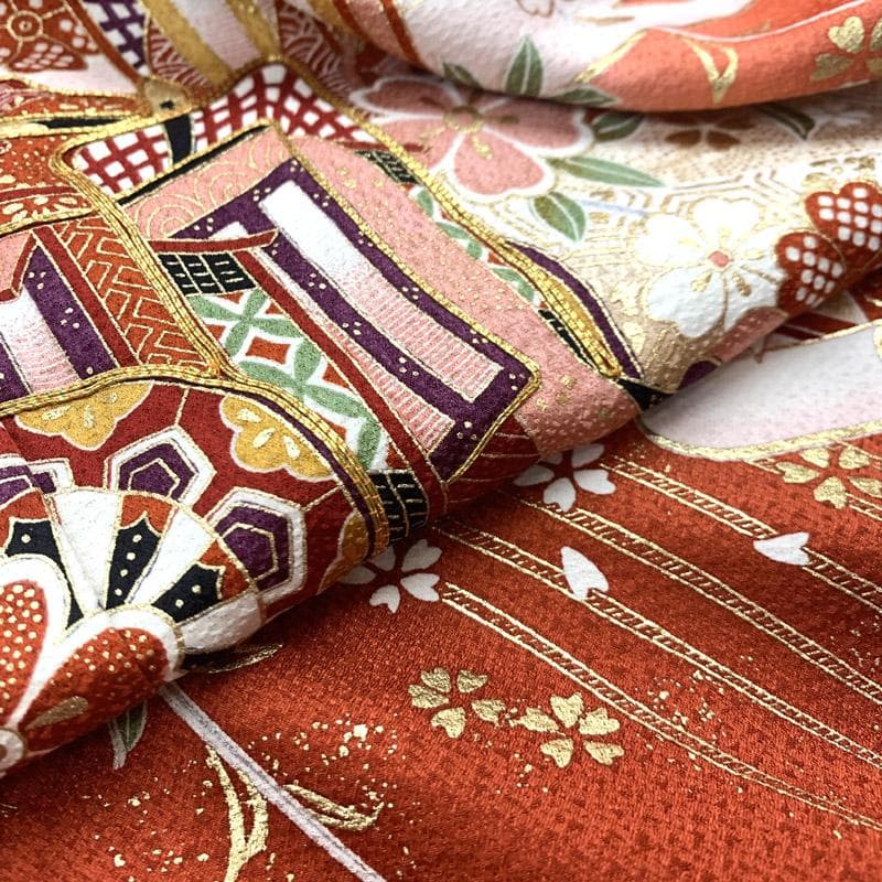 510ag7■七五三 七歳 女児 着物&袋帯&長襦袢 御所車 トール■美品