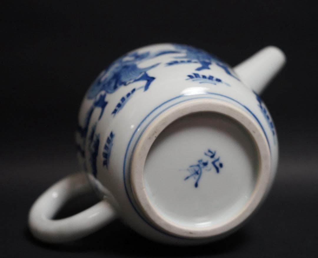 煎茶道具 大丸北峰作 染付青華人物図 鉄砲口 共箱☆時代物☆美品