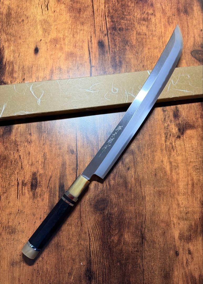 堺打刃物】祥太郎作蛸引 先丸尺 銀三鋼鬼反り包丁黒檀八角水牛柄