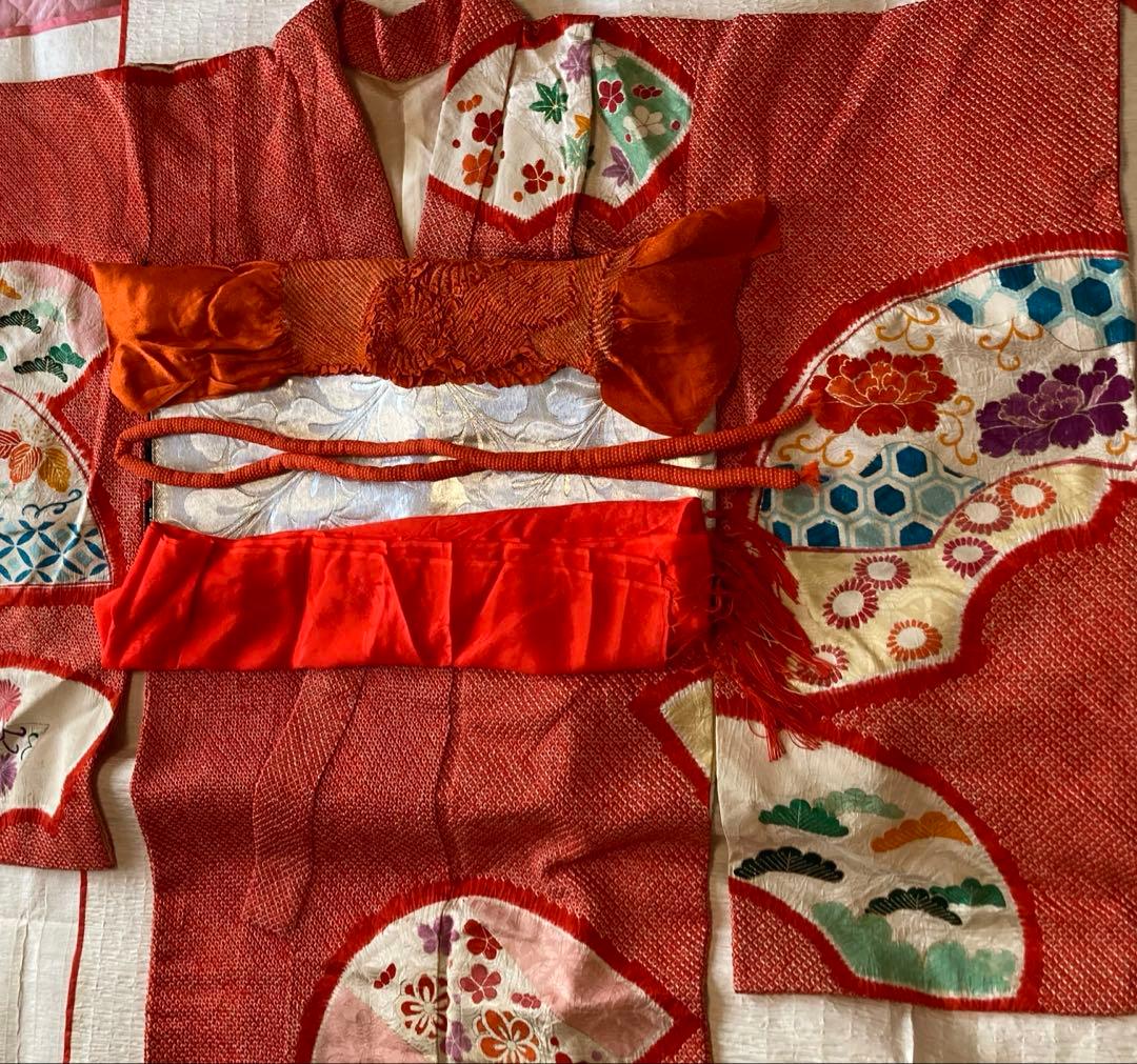 アンティーク総絞り金糸振袖　七五三　7歳着物帯小物セット　卒業式　袴　十三参り