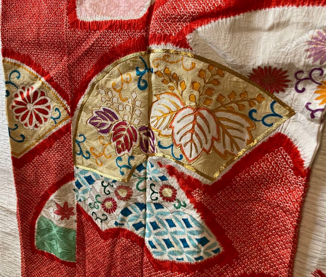 アンティーク総絞り金糸振袖　七五三　7歳着物帯小物セット　卒業式　袴　十三参り
