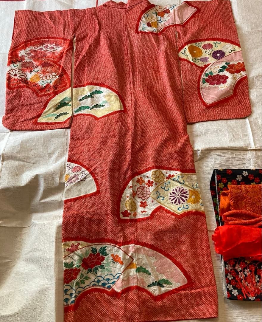 アンティーク総絞り金糸振袖　七五三　7歳着物帯小物セット　卒業式　袴　十三参り