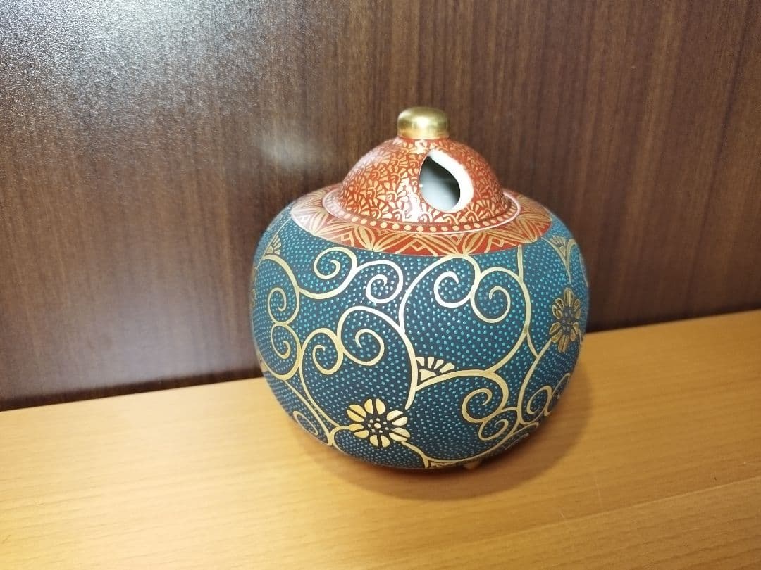 九谷焼 香炉 光仙　4号　本金青粒　新品未開封　珍品　在庫切れ多数品