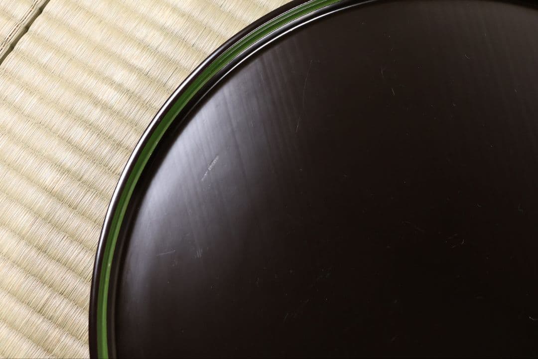輪島塗 本堅地 黒塗 縁青漆 足付 丸膳 37.8cm 三客 木製【CM384