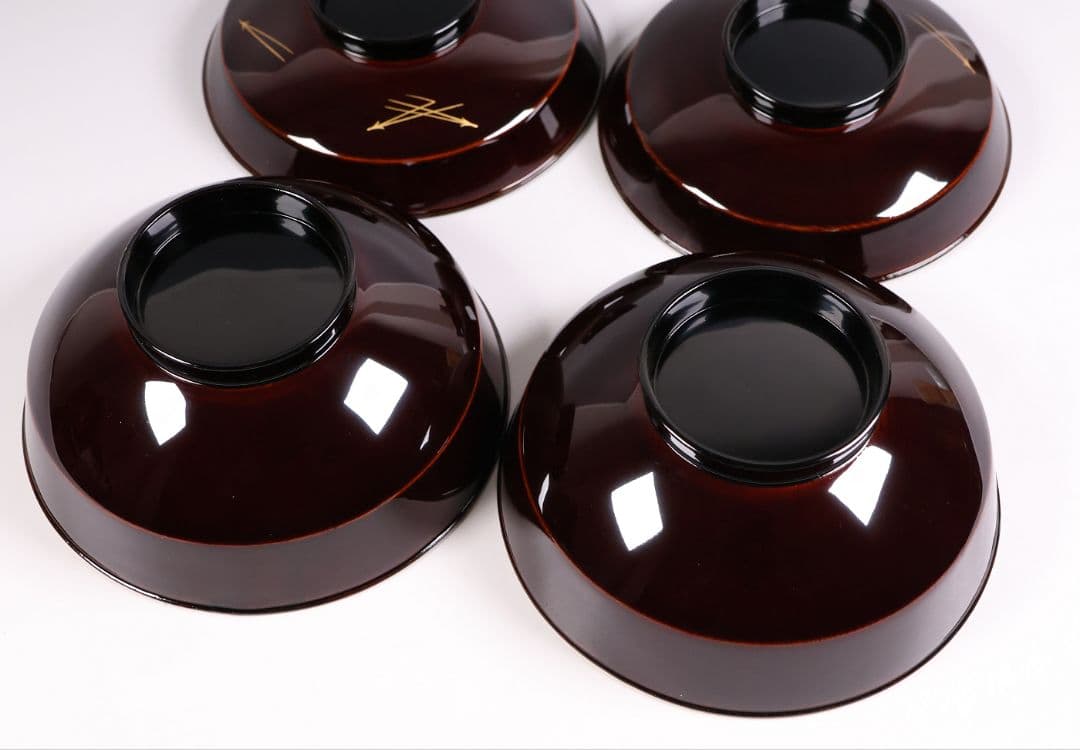 CM378】大正期 月と松 飛翔鶴 金蒔絵 欅地溜塗 黒塗 椀二客 木製漆器