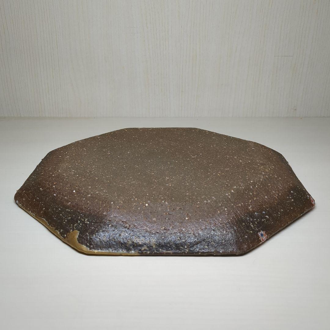 人気陶芸作家　苧坂恒治作　金彩　渦赤絵　手描き　八寸　八角皿