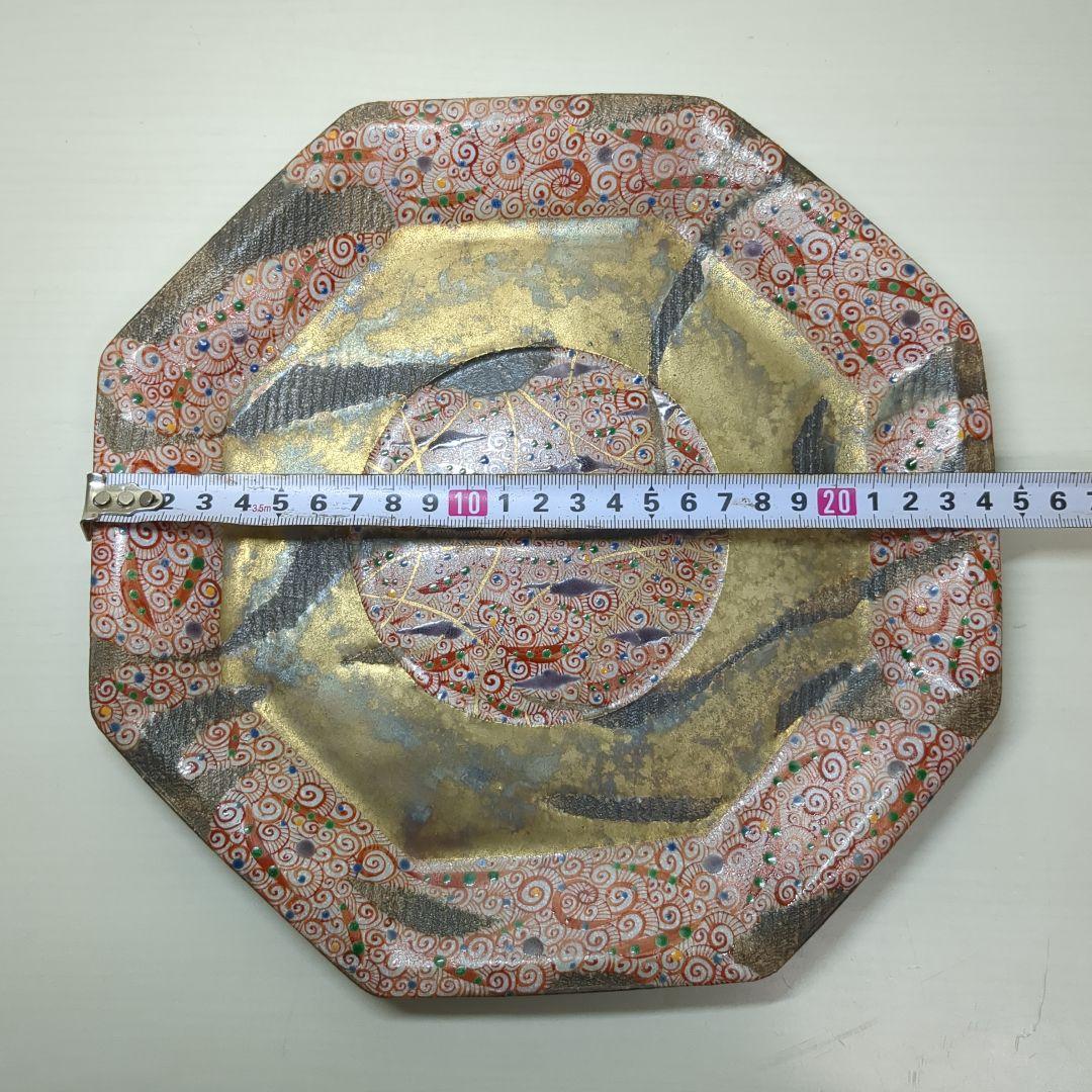 人気陶芸作家　苧坂恒治作　金彩　渦赤絵　手描き　八寸　八角皿