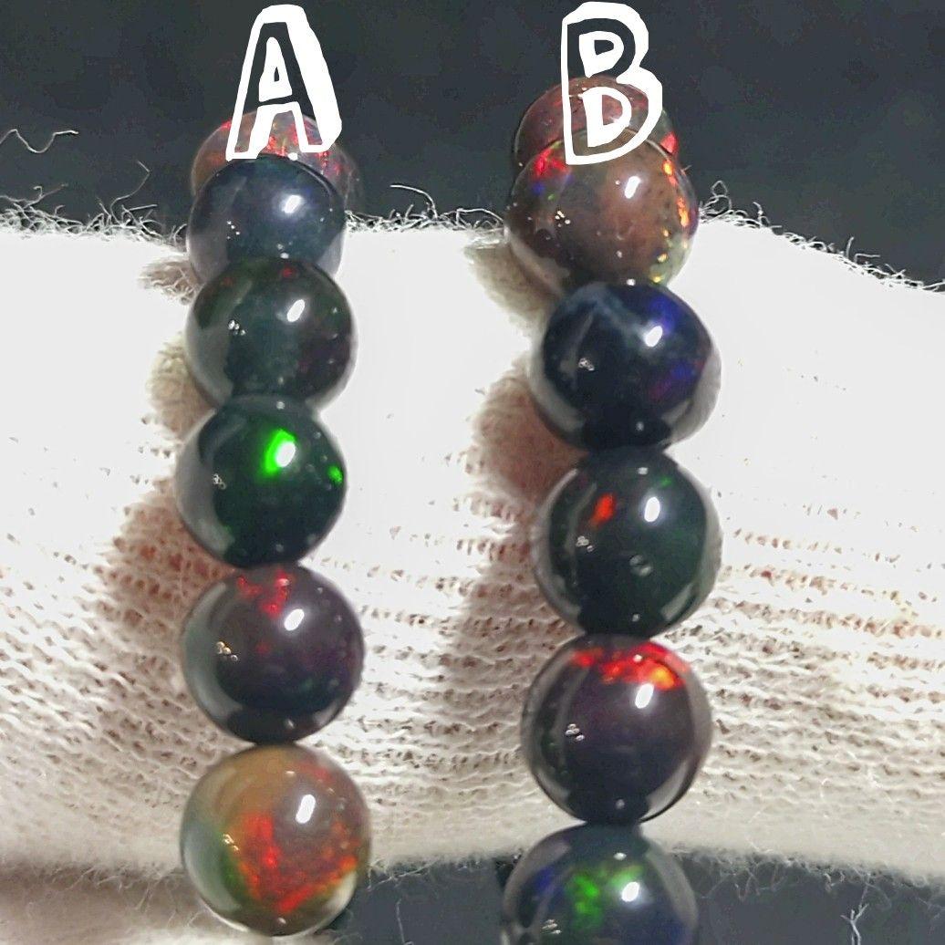 ★リッチブラックプレシャスオパール 5.8ミリ珠ブレスレットA(SA+)