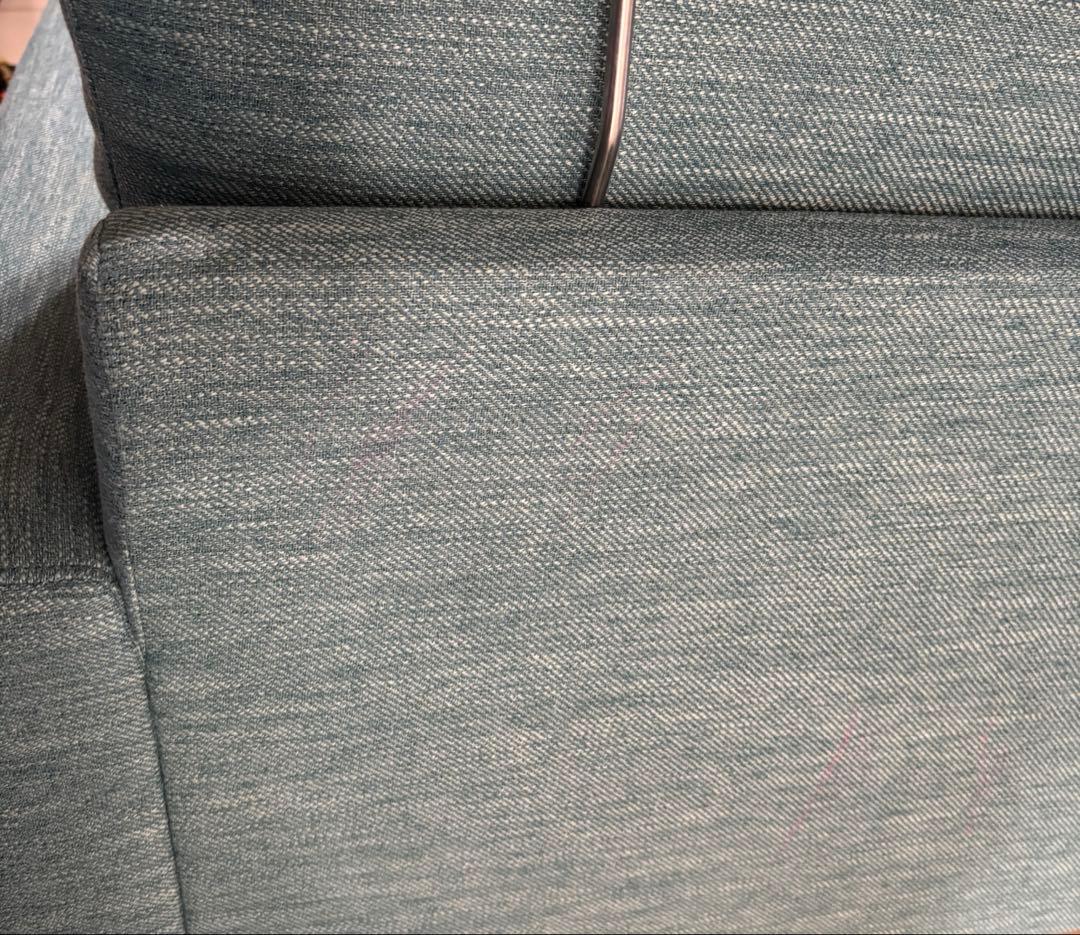 【群馬県での受け取り】ニトリ L字型 ソファ 青　クッションあり　3人がけ