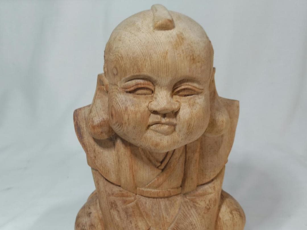 【福助】商売繁盛、縁起物木彫り彫刻　高さ25ｃｍ（ 値下げです！）