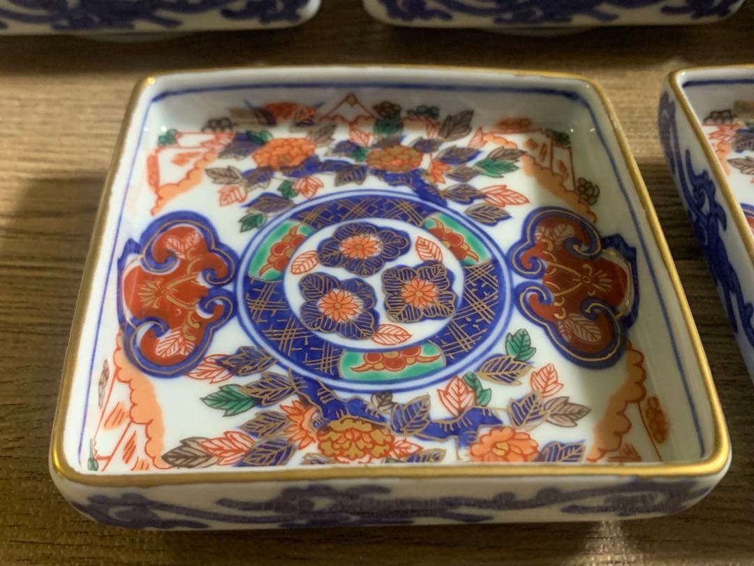 波佐見焼 林九郎窯 絢爛 古伊万里風 金彩染錦木甲牡丹 小皿5枚揃え