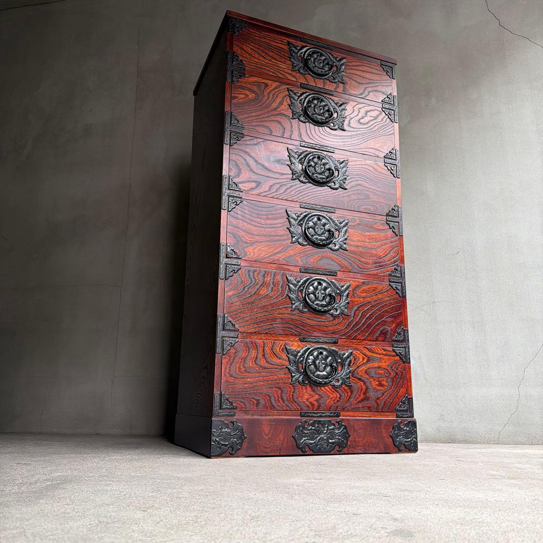 伝統工芸　岩屋堂箪笥　整理箪笥　民芸家具　ケヤキ　欅 抽き出し　6杯