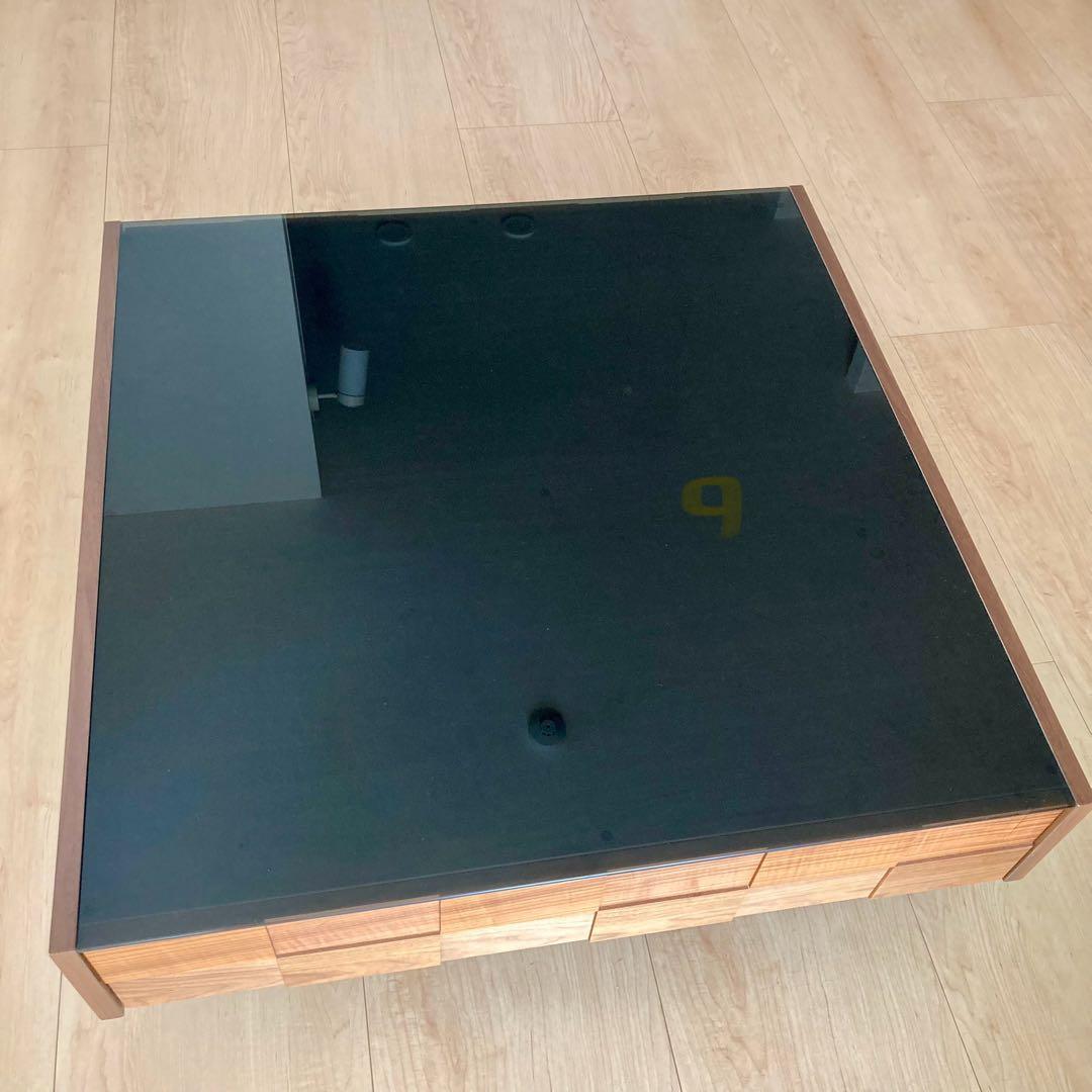 日本製 ウォールナット 無垢 高級感 ガラス センターテーブル ローテーブル