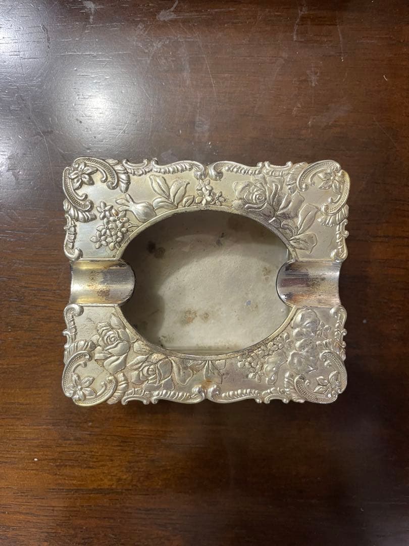 すず製 花柄 置き型灰皿