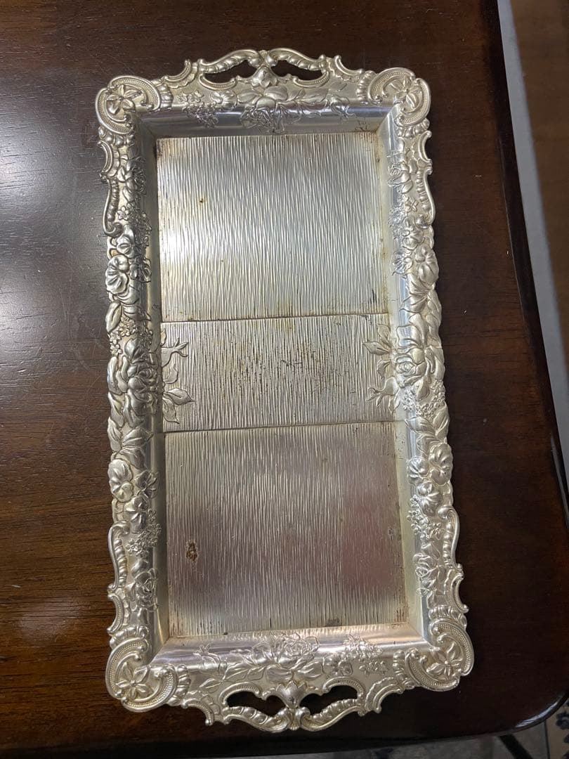 すず製 花柄 置き型灰皿