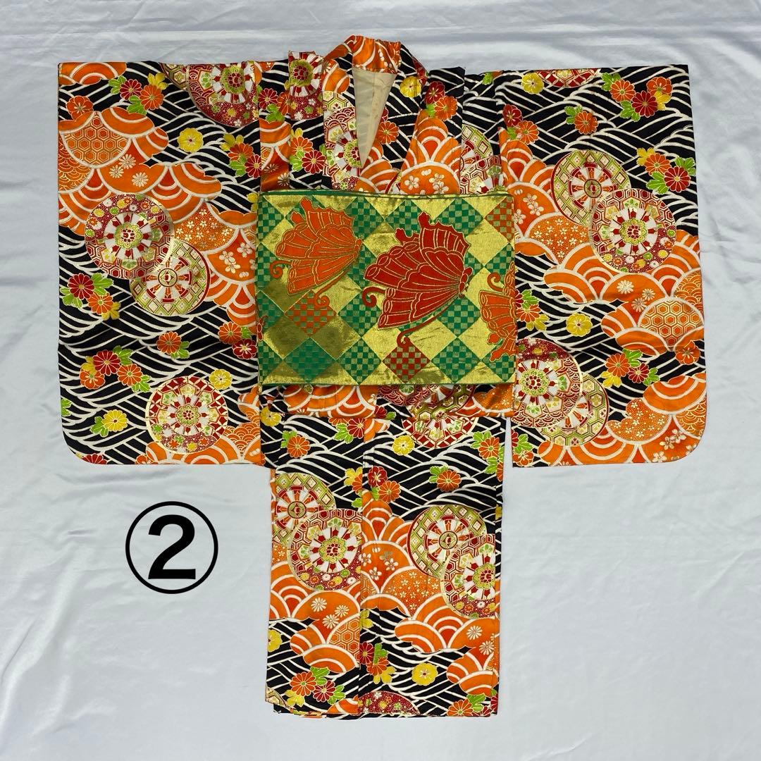 506ag61◎七五三 七歳 女児 セミアンティーク着物&袋帯 金彩 源氏車◎