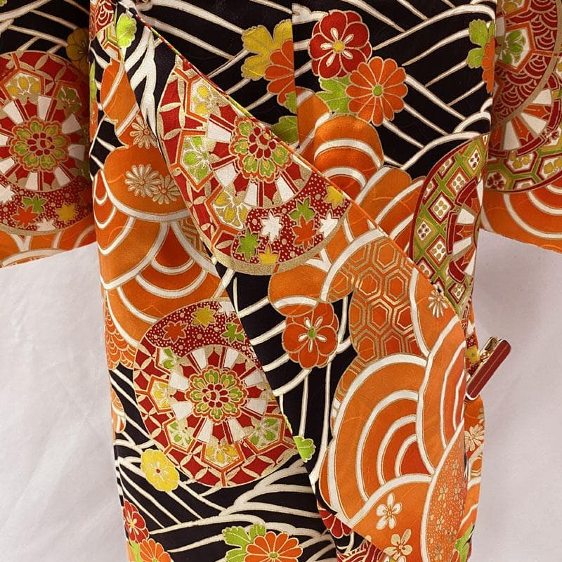 506ag61◎七五三 七歳 女児 セミアンティーク着物&袋帯 金彩 源氏車◎