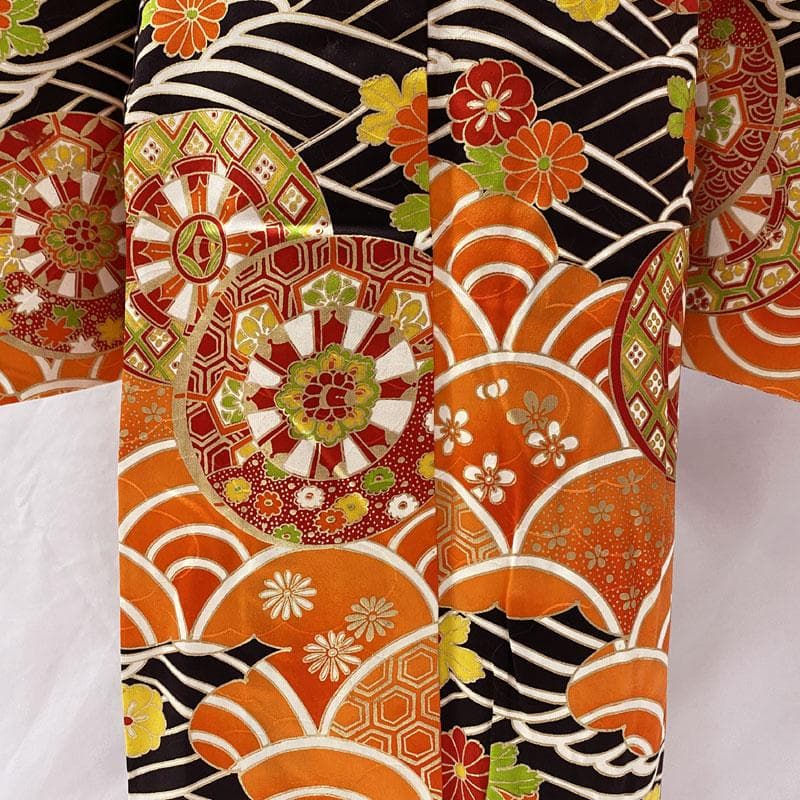 506ag61◎七五三 七歳 女児 セミアンティーク着物&袋帯 金彩 源氏車◎