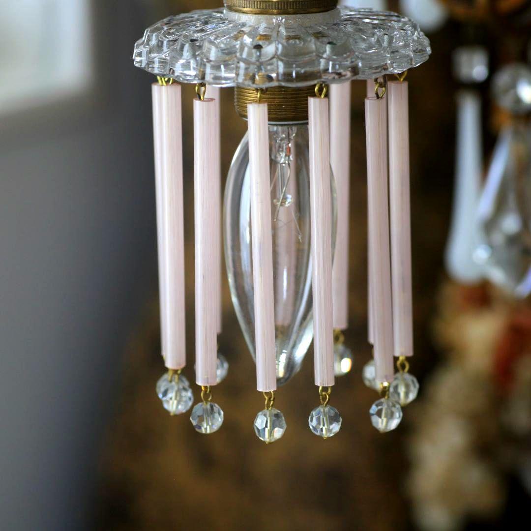 bフランスアンティーク　ピンクオパリンストロードロップミニシェード/シャンデリア