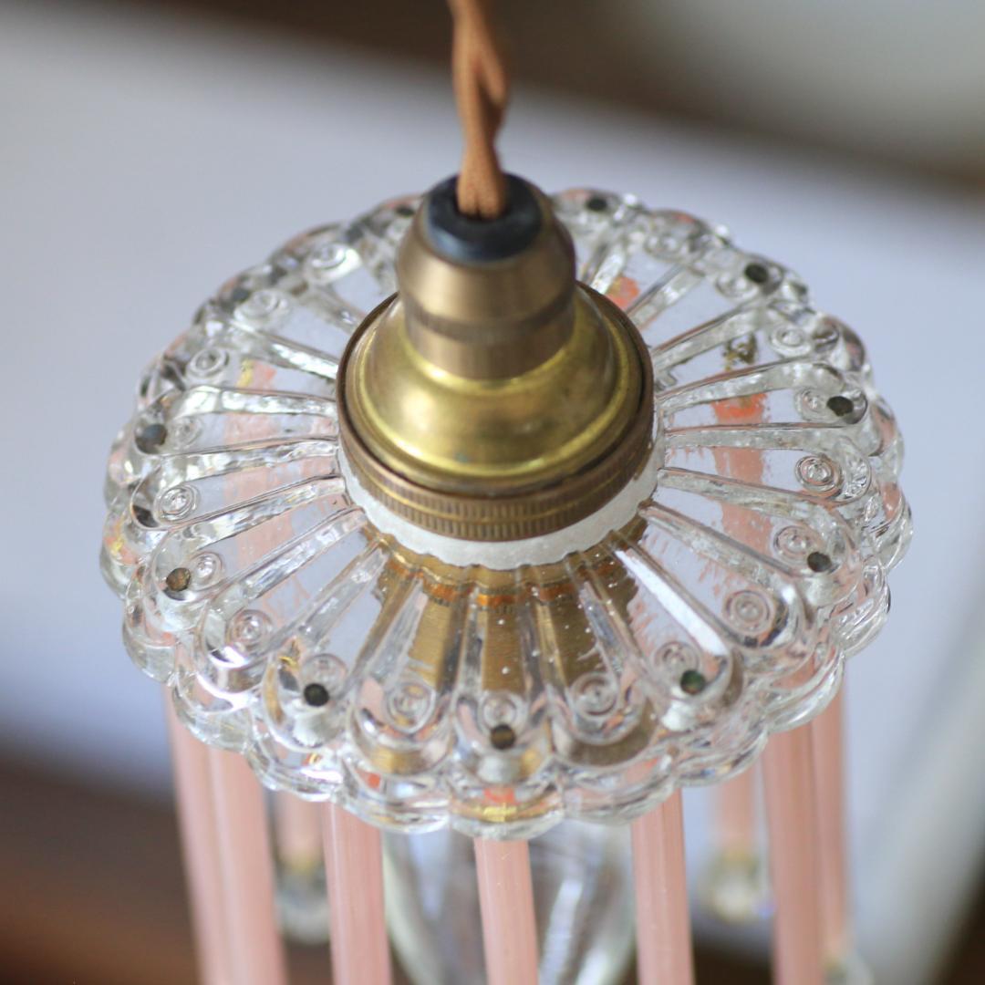 bフランスアンティーク　ピンクオパリンストロードロップミニシェード/シャンデリア