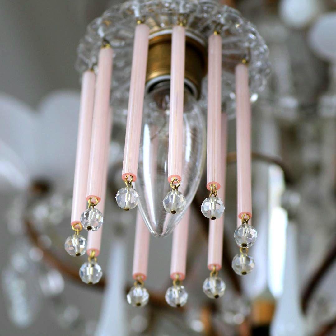 bフランスアンティーク　ピンクオパリンストロードロップミニシェード/シャンデリア