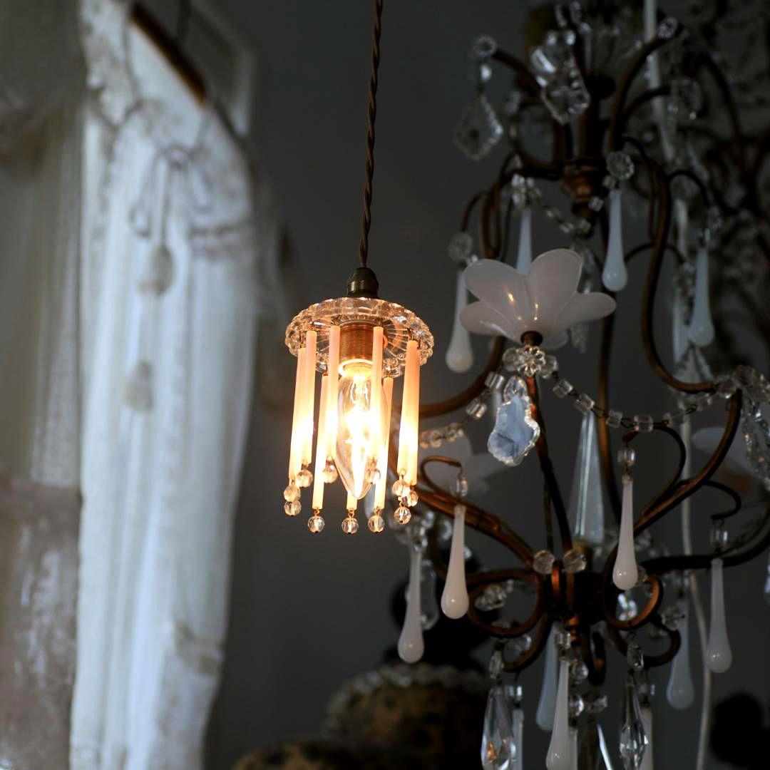 bフランスアンティーク　ピンクオパリンストロードロップミニシェード/シャンデリア