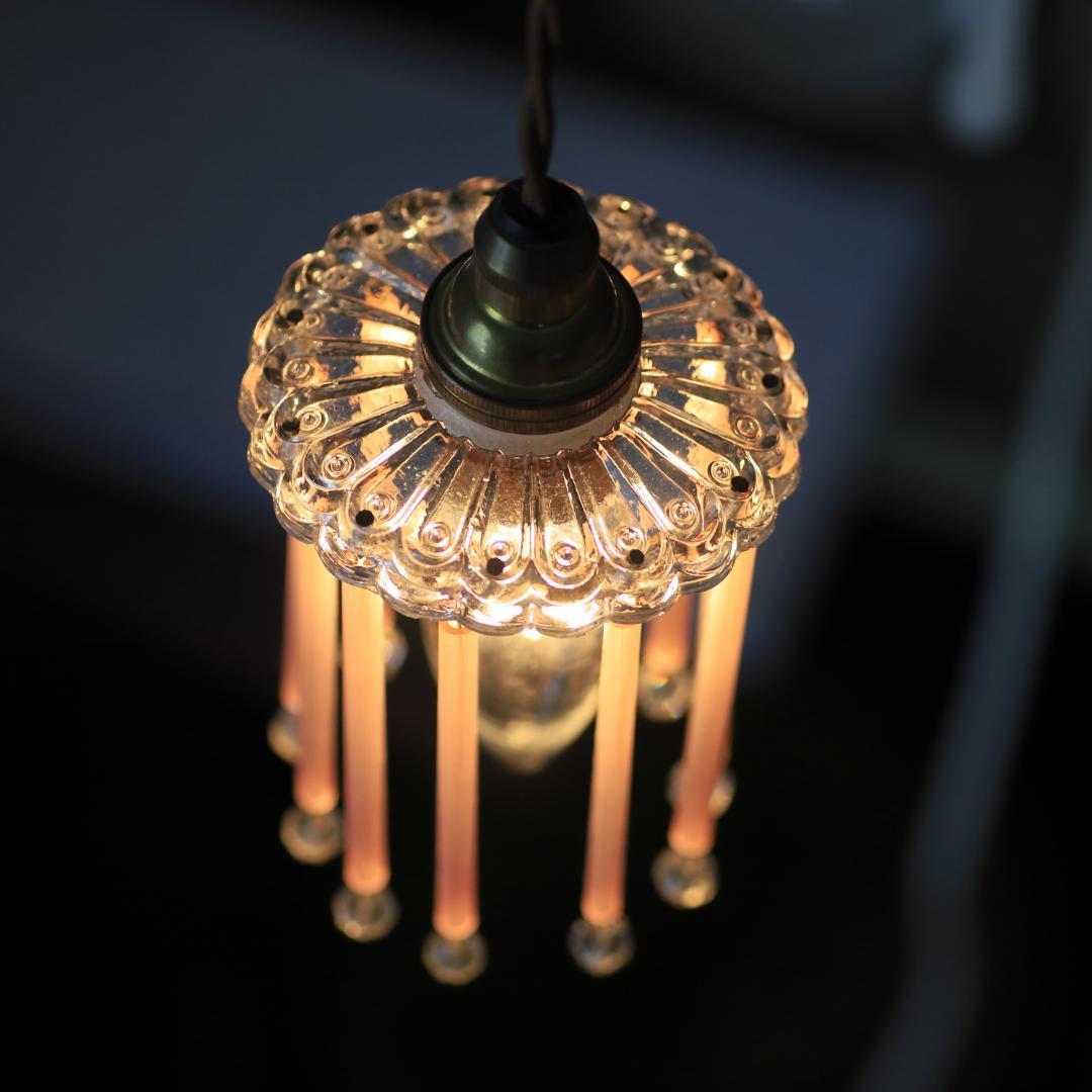 bフランスアンティーク　ピンクオパリンストロードロップミニシェード/シャンデリア