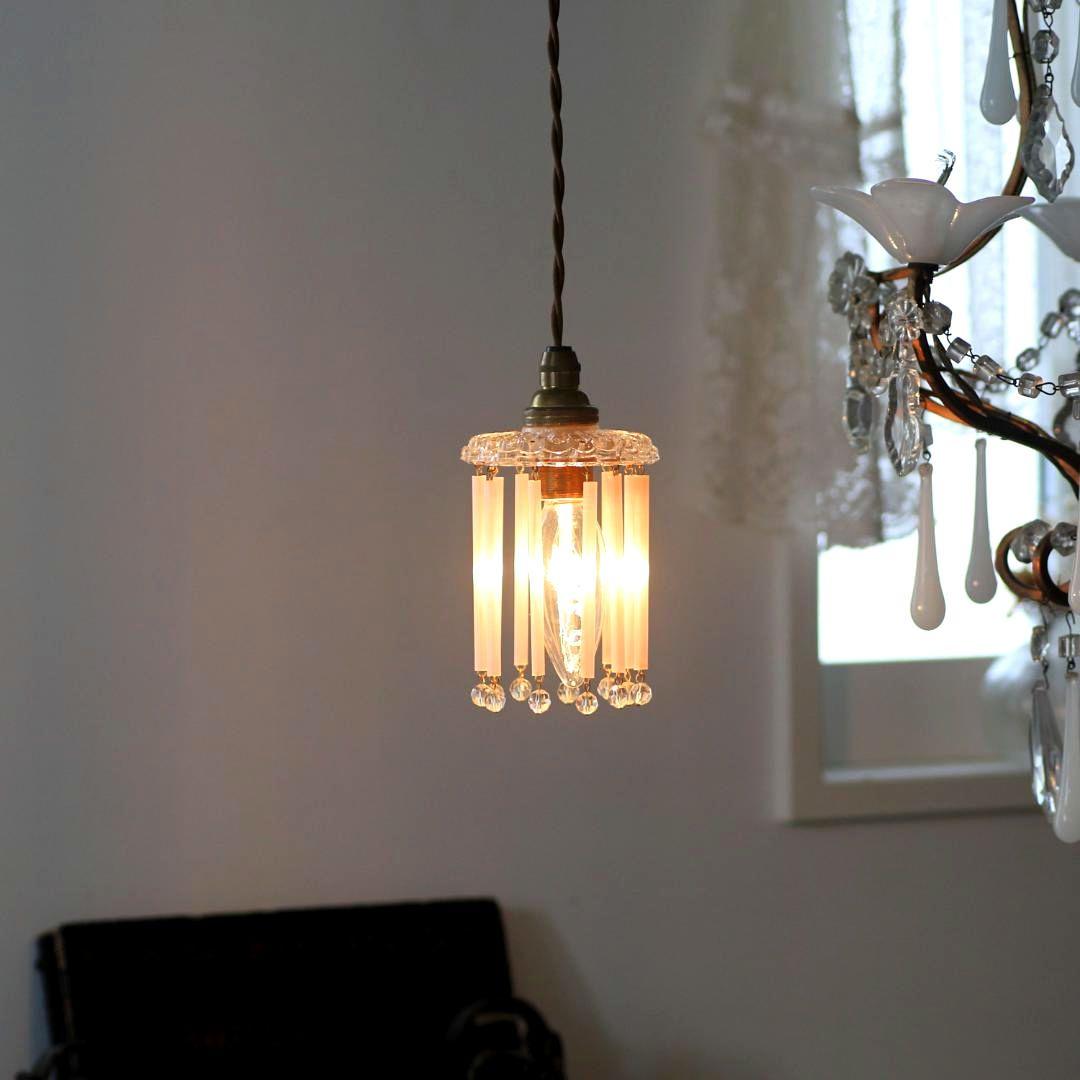 bフランスアンティーク　ピンクオパリンストロードロップミニシェード/シャンデリア