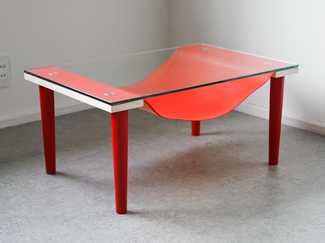 80's ポストモダン ガラス ローテーブル レトロポップ スペースエイジ