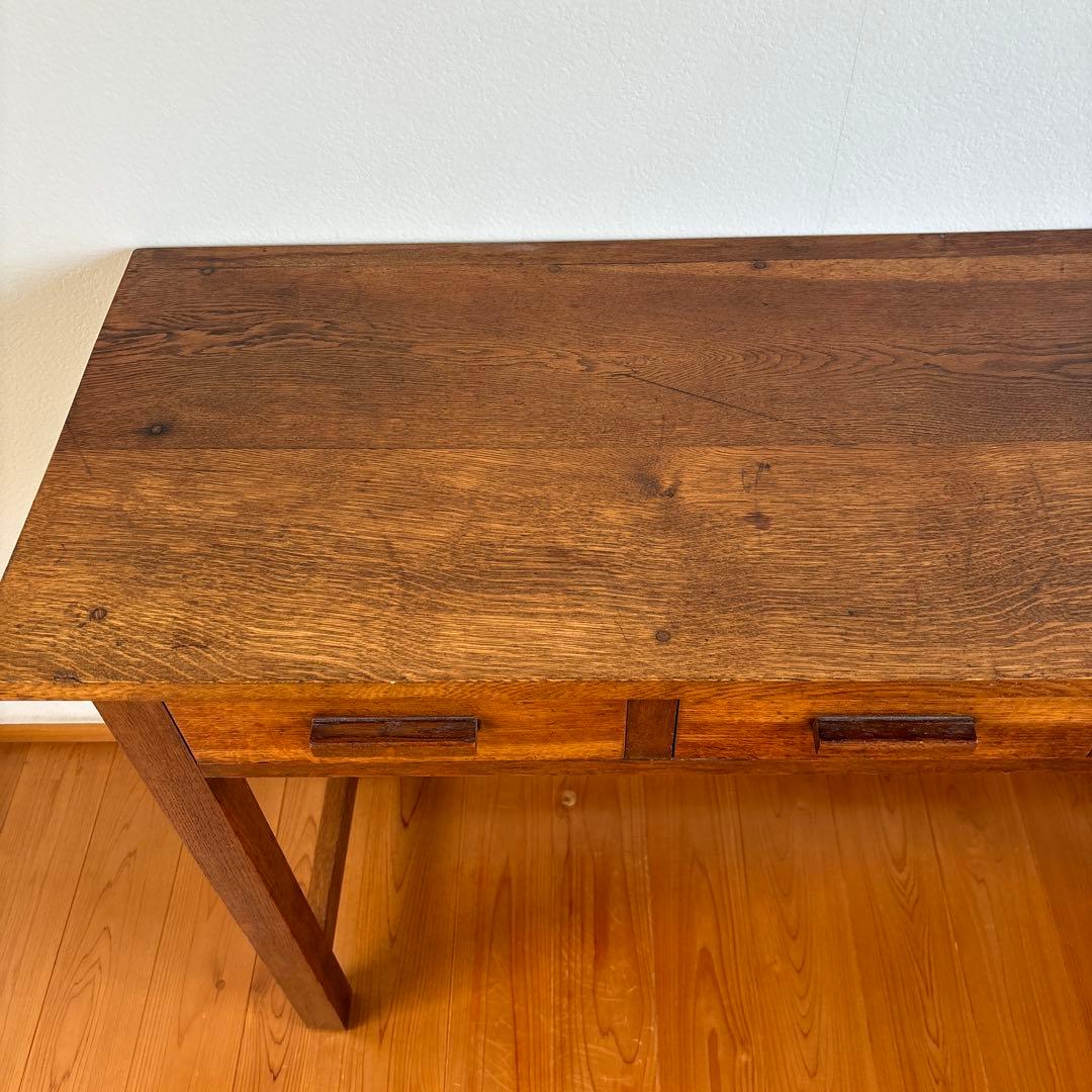 古家具『木製長机 引出し4つ付き』