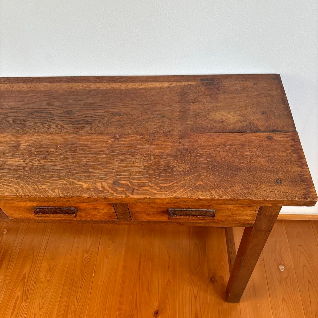 古家具『木製長机 引出し4つ付き』