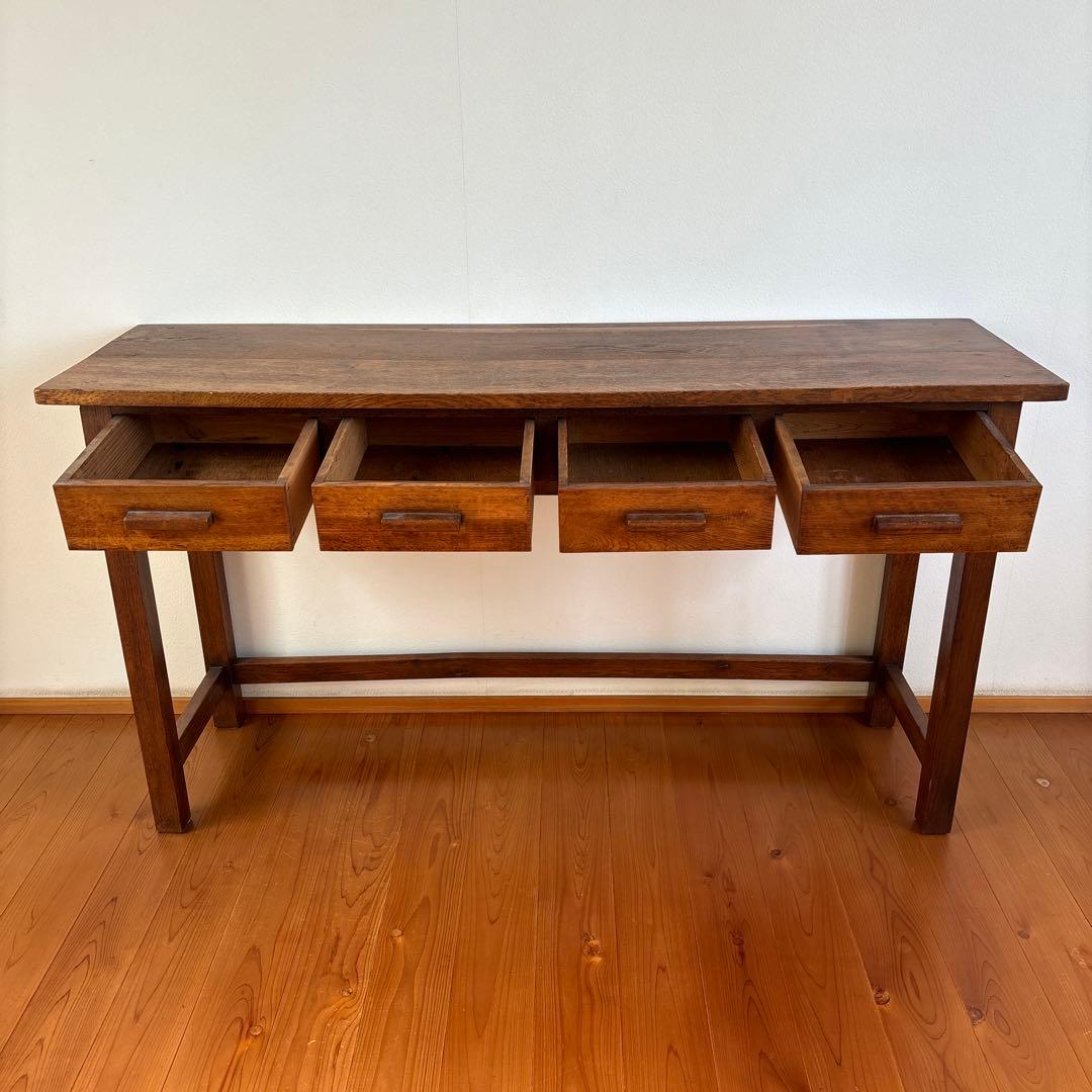 古家具『木製長机 引出し4つ付き』