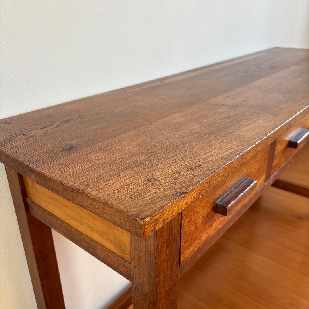 古家具『木製長机 引出し4つ付き』