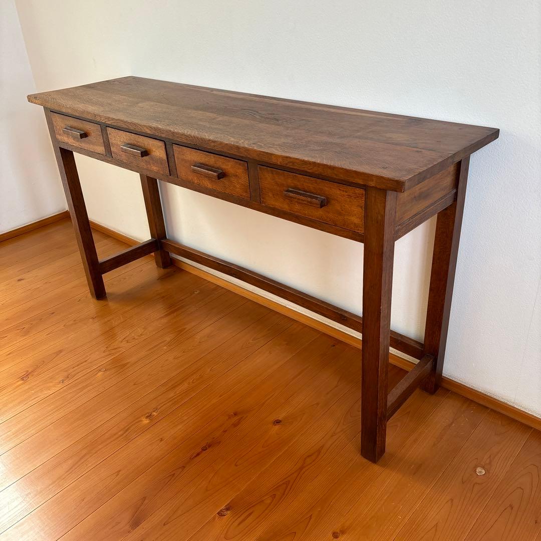 古家具『木製長机 引出し4つ付き』