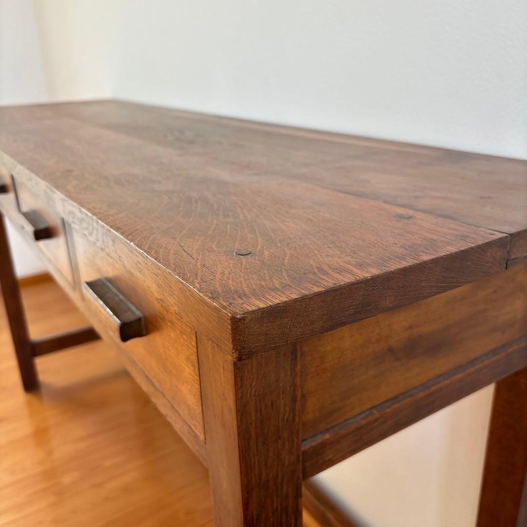 古家具『木製長机 引出し4つ付き』