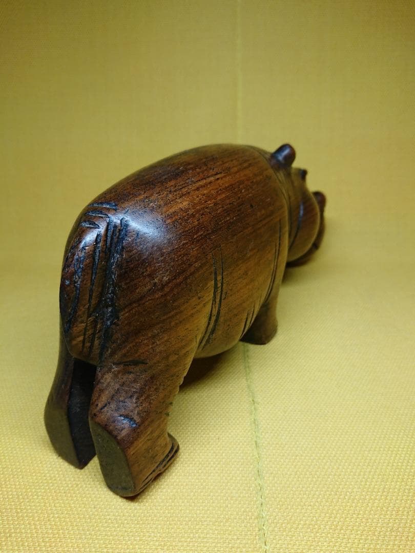 美品】ビンテージ カバ 河馬 木彫り 置物 インテリア 工芸品 A1622