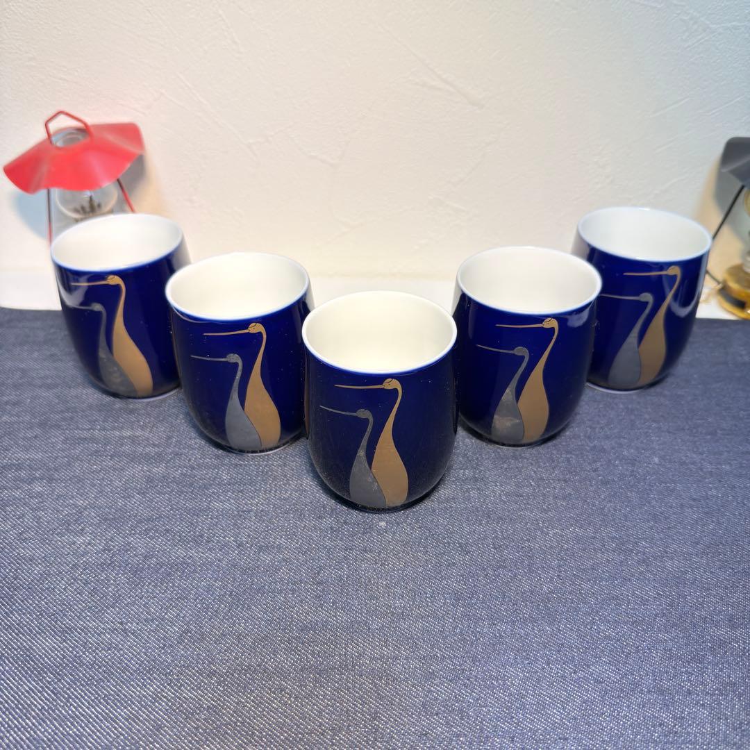 宮内庁御用達 深川製磁 瑠璃金銀彩 双鶴 湯呑 5客 有田焼 フカガワ