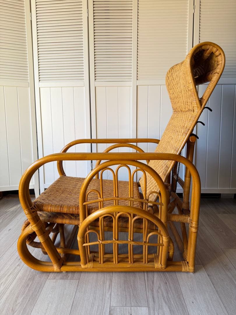 ラタンリクライニングチェア オットマン付き 籐家具 1人掛けソファー