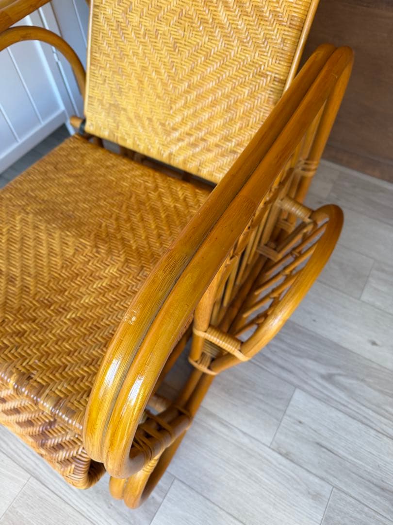 ラタンリクライニングチェア オットマン付き 籐家具 1人掛けソファー