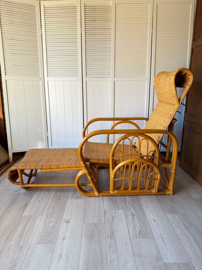 ラタンリクライニングチェア オットマン付き 籐家具 1人掛けソファー