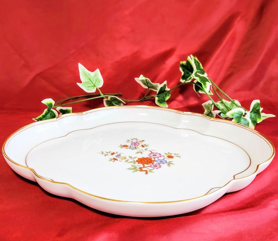アウガルテン【美品】《カラフルシノワズリー》大きなオーバルプレート横幅約36cm